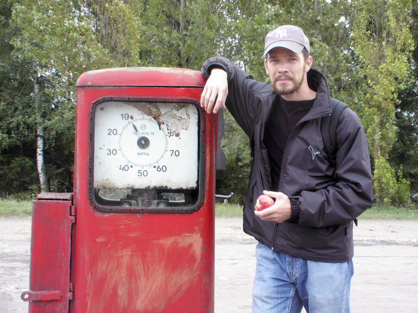Sean at the gas pump